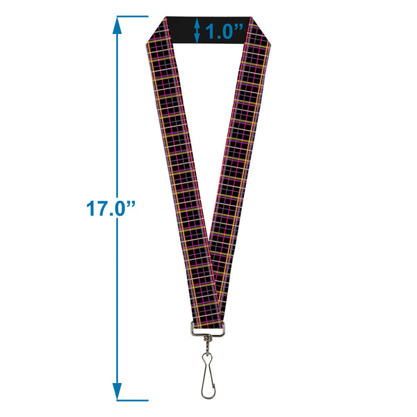 Buckle-Down Lanyard - 1.0" - Wire Grid Black Orange Purple