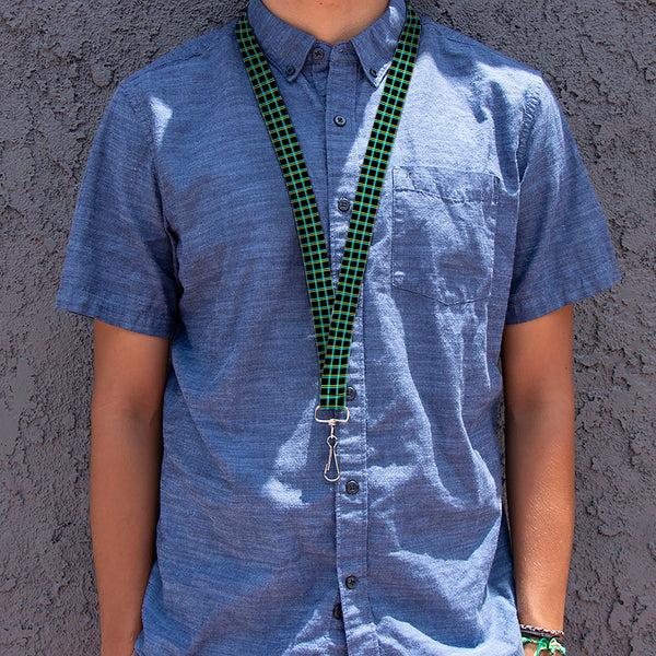 Buckle-Down Lanyard - 1.0" - Wire Grid Black Turquoise Yellow