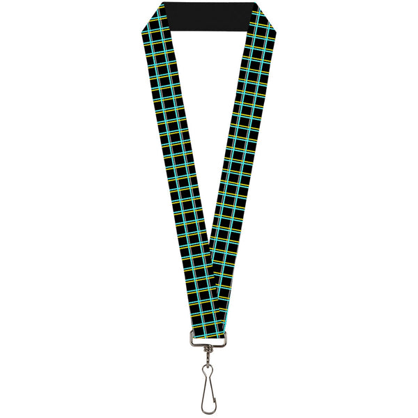 Buckle-Down Lanyard - 1.0" - Wire Grid Black Turquoise Yellow