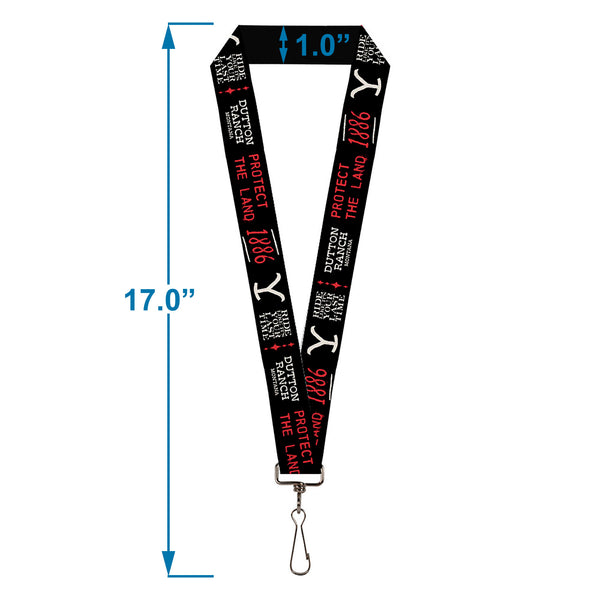 Buckle-Down Lanyard - 1.0" - YELLOWSTONE Dutton Ranch 1886 Icons Black/White/Red