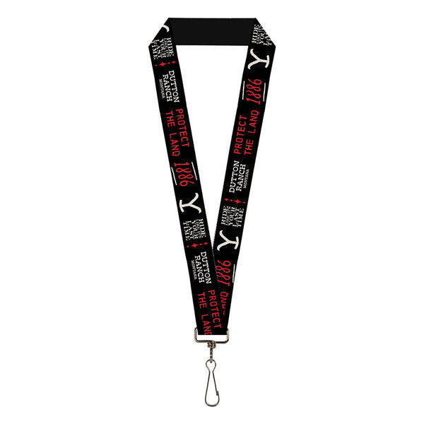 Buckle-Down Lanyard - 1.0" - YELLOWSTONE Dutton Ranch 1886 Icons Black/White/Red