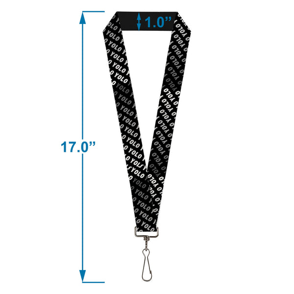 Buckle-Down Lanyard - 1.0" - YOLO Diagonal Black Gray White