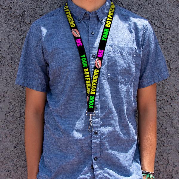 Buckle-Down Lanyard - 1.0" - YOUR BOYFRIEND LOVES ME W Kiss Black Neon