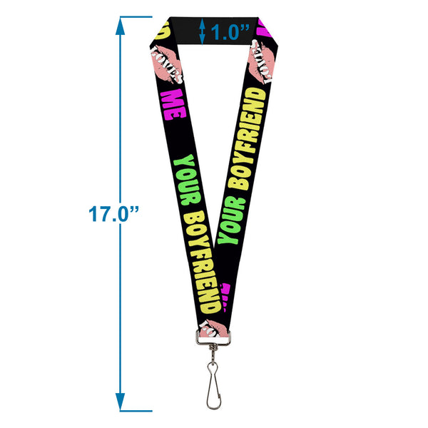 Buckle-Down Lanyard - 1.0" - YOUR BOYFRIEND LOVES ME W Kiss Black Neon
