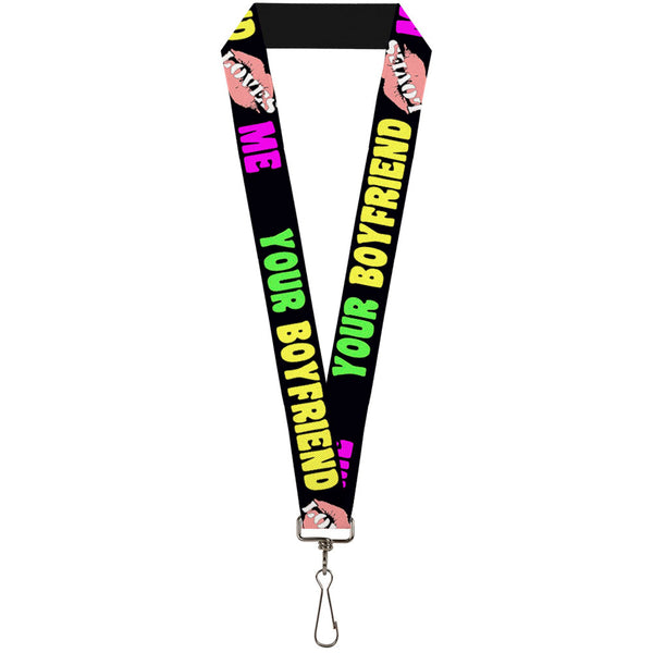 Buckle-Down Lanyard - 1.0" - YOUR BOYFRIEND LOVES ME w Kiss Black Neon