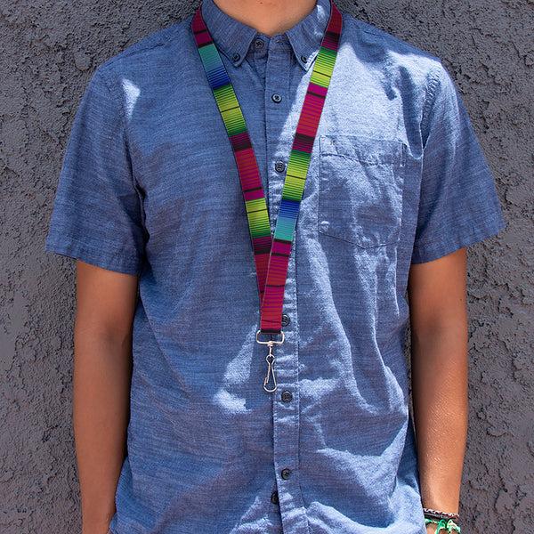 Buckle-Down Lanyard - 1.0" - Zarape7 Vertical Pinks Blues Greens Black