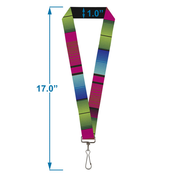 Buckle-Down Lanyard - 1.0" - Zarape7 Vertical Pinks Blues Greens Black