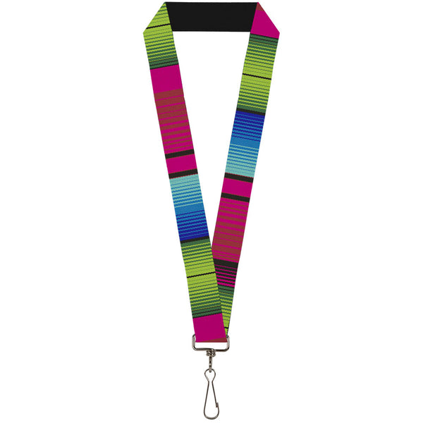 Buckle-Down Lanyard - 1.0" - Zarape7 Vertical Pinks Blues Greens Black