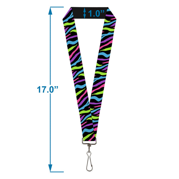 Buckle-Down Lanyard - 1.0" - Zebra Black Blue Green Pink Purple