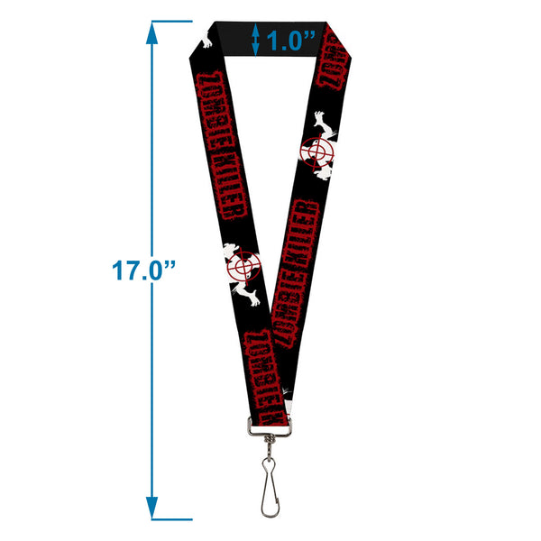 Buckle-Down Lanyard - 1.0" - ZOMBIE KILLER Zombie Target Black White Red