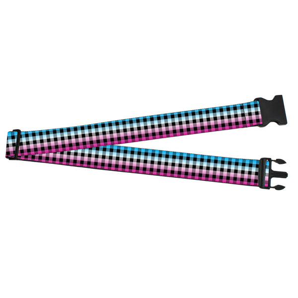 Buckle-Down Luggage Strap - 2.0" - Buffalo Plaid Turquoise/Fuchsia Fade