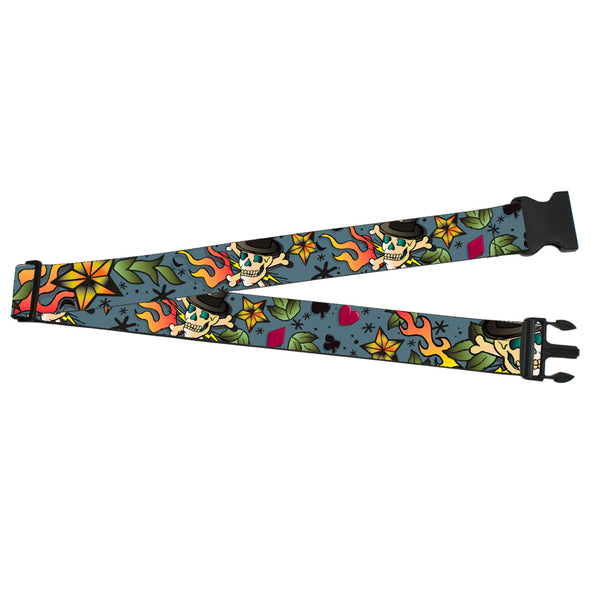 Buckle-Down Luggage Strap - 2.0" - Death or Glory CLOSE-UP Gray