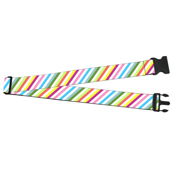 Buckle-Down Luggage Strap - 2.0" - Diagonal Stripes White/Multi Color