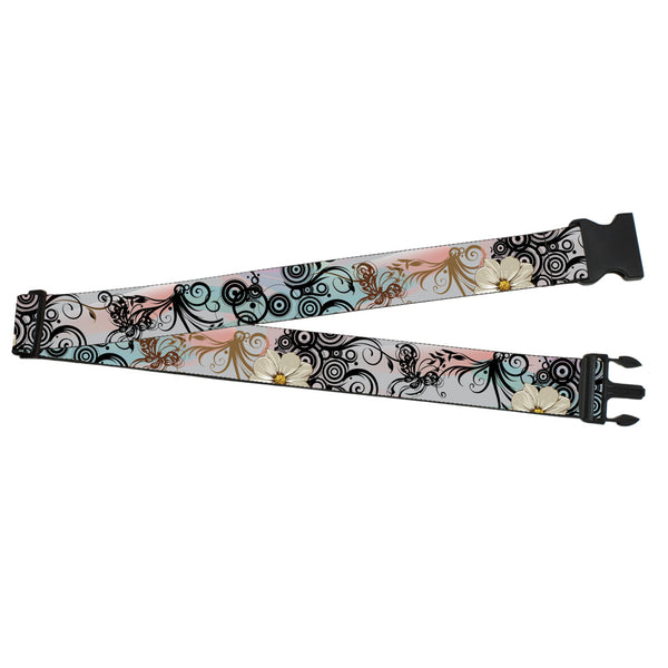 Buckle-Down Luggage Strap - 2.0" - Flowers w/Filigree Pink
