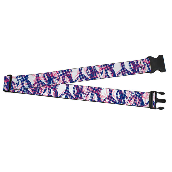 Buckle-Down Luggage Strap - 2.0" - Peace Mixed White/Blue/Pink