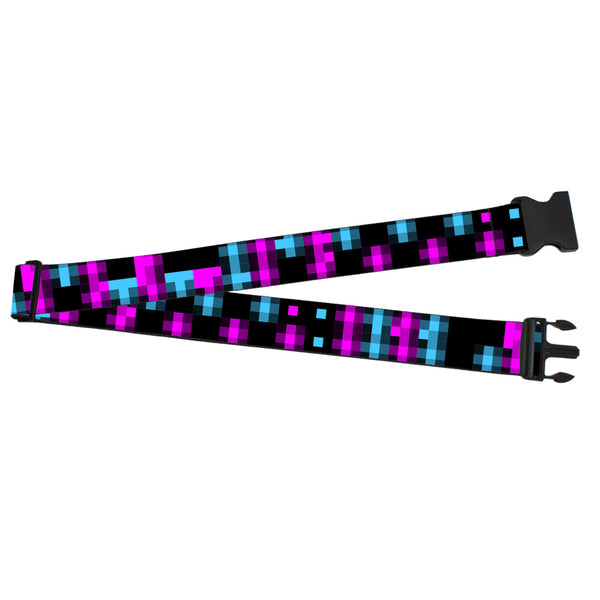 Buckle-Down Luggage Strap - 2.0" - Pixilated Checker Black/Fuchsia/Turquoise