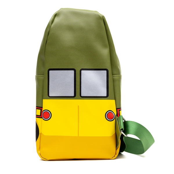 Buckle-Down Nickelodeon Vegan Leather Crossbody Sling Bag Teenage Mutant Ninja Turtles Party Van Close Up Olive Green 7" X 14"