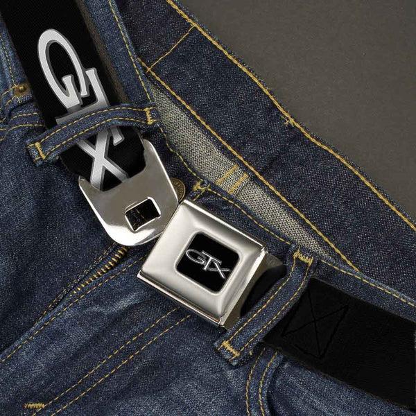 Buckle-Down Plymouth GTX Emblem Full Color Black Silver Fade White Seatbelt Belt - Plymouth GTX Emblem Black/Silver Fade/White Webbing