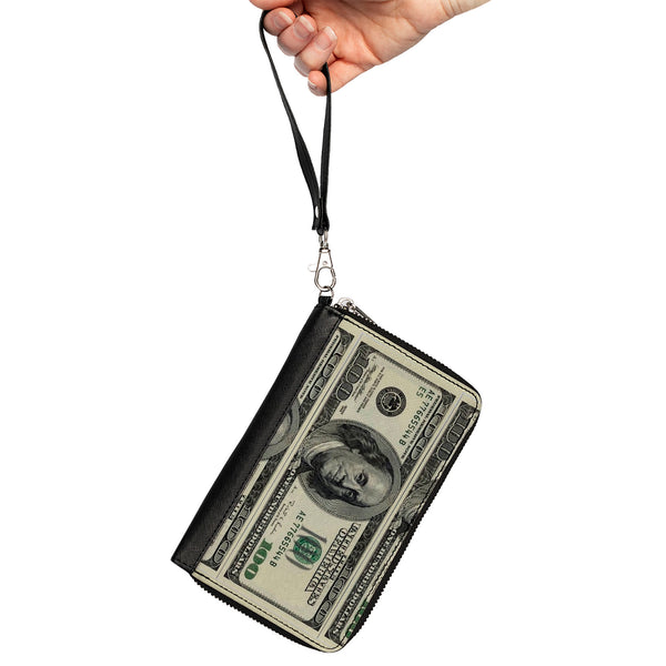 Buckle-Down PU Zip Around Wallet Rectangle - 100 Dollar Bills