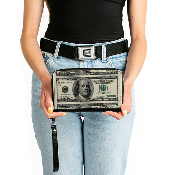 Buckle-Down PU Zip Around Wallet Rectangle - 100 Dollar Bills