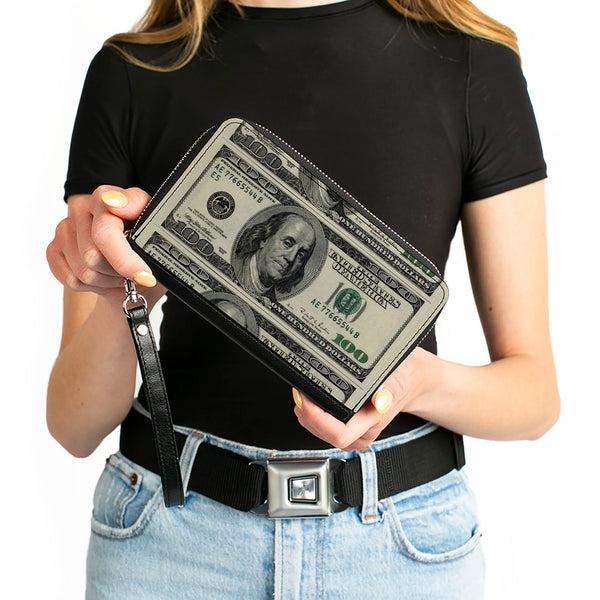 Buckle-Down PU Zip Around Wallet Rectangle - 100 Dollar Bills