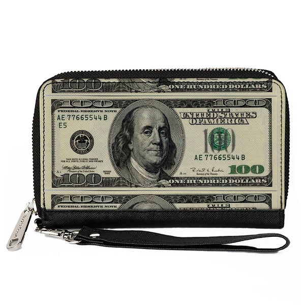 Buckle-Down PU Zip Around Wallet Rectangle - 100 Dollar Bills