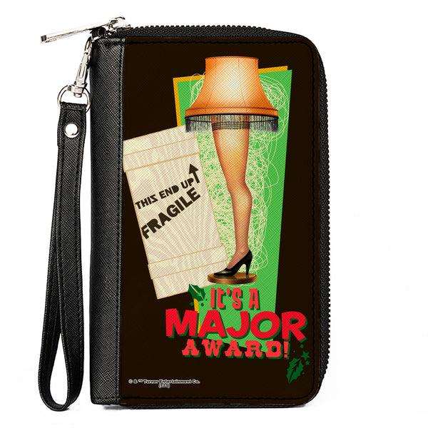Buckle-Down PU Zip Around Wallet Rectangle - A Christmas Story Lamp IT'S A MAJOR AWARD Quote Black/Green/Red