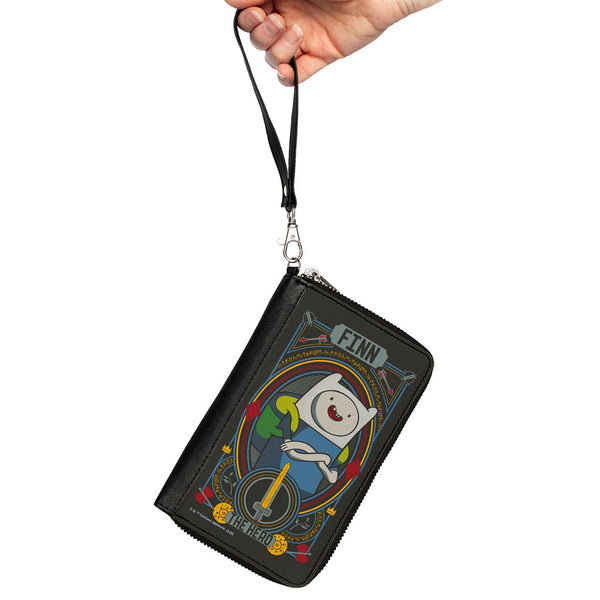 Buckle-Down PU Zip Around Wallet Rectangle - Adventure Time FINN THE HERO Pose And Sword Icon Black/Multi Color