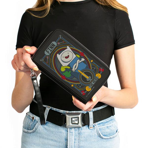 Buckle-Down PU Zip Around Wallet Rectangle - Adventure Time FINN THE HERO Pose And Sword Icon Black/Multi Color