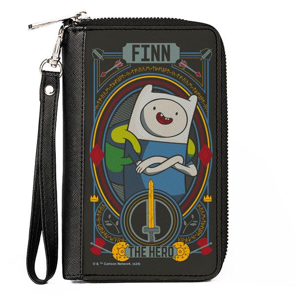 Buckle-Down PU Zip Around Wallet Rectangle - Adventure Time FINN THE HERO Pose and Sword Icon Black/Multi Color