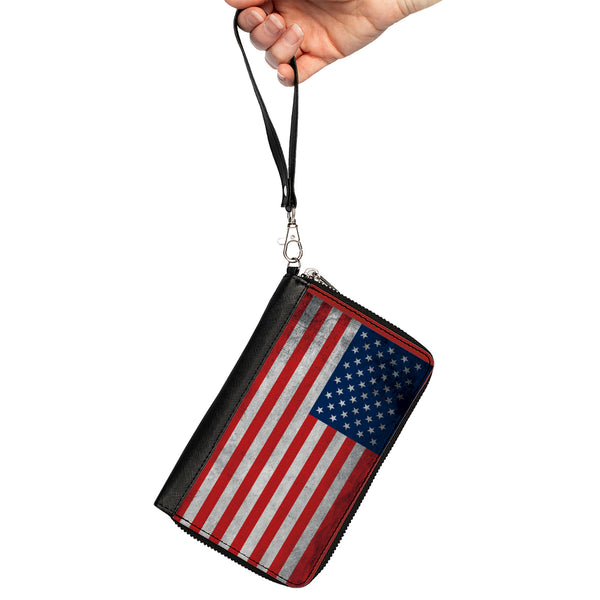 Buckle-Down PU Zip Around Wallet Rectangle - American Flag Distressed Single