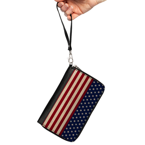 Buckle-Down PU Zip Around Wallet Rectangle - American Flag Stripe