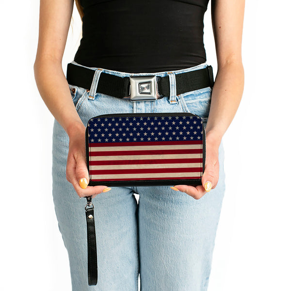 Buckle-Down PU Zip Around Wallet Rectangle - American Flag Stripe