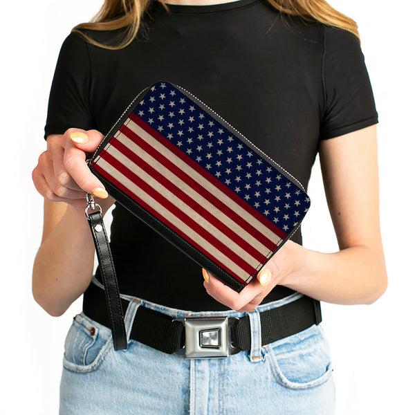 Buckle-Down PU Zip Around Wallet Rectangle - American Flag Stripe
