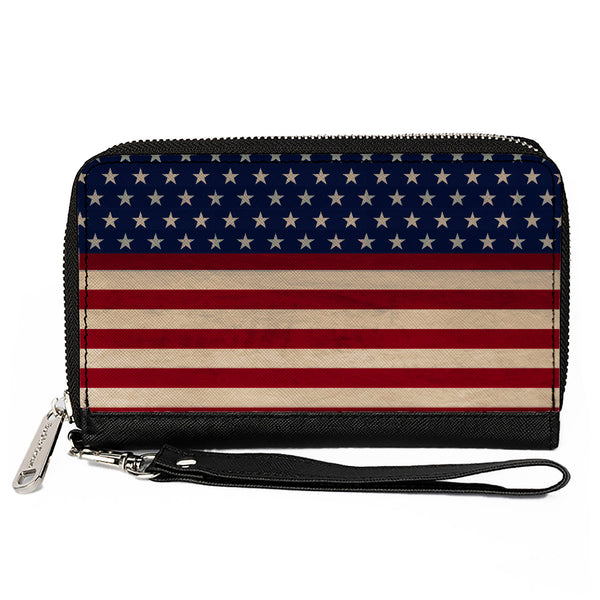 Buckle-Down PU Zip Around Wallet Rectangle - American Flag Stripe