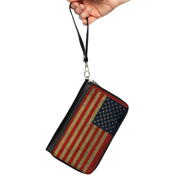 Buckle-Down PU Zip Around Wallet Rectangle - American Flag Weathered Single