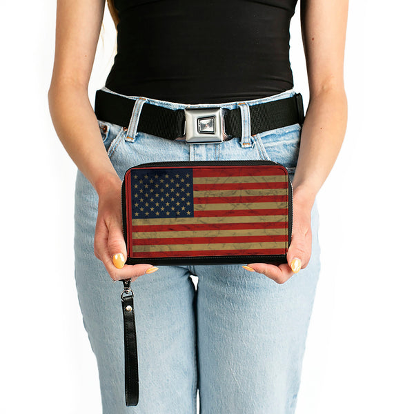 Buckle-Down PU Zip Around Wallet Rectangle - American Flag Weathered Single