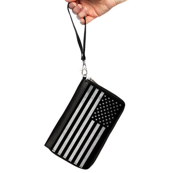 Buckle-Down PU Zip Around Wallet Rectangle - American Flag Weathered Black/White Single