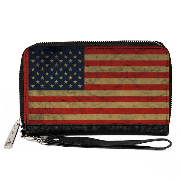 Buckle-Down PU Zip Around Wallet Rectangle - American Flag Weathered Single