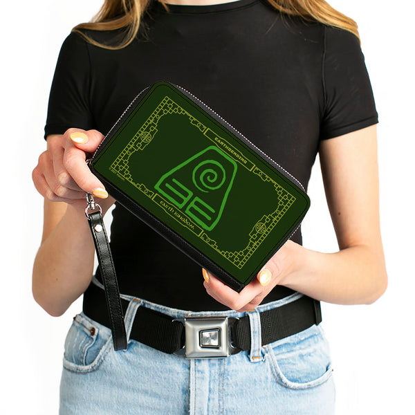 Buckle-Down PU Zip Around Wallet Rectangle - Avatar The Last Airbender EARTHBENDING EARTH KINGDOM Icon Greens Yellow