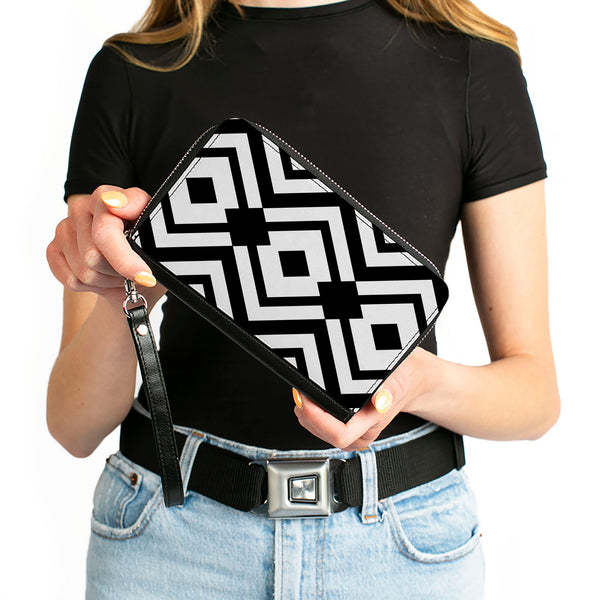 Buckle-Down PU Zip Around Wallet Rectangle - Aztec2 White/Black