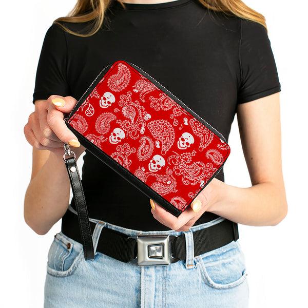 Buckle-Down PU Zip Around Wallet Rectangle - Bandana/Skulls Red/White