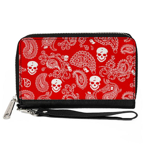 Buckle-Down PU Zip Around Wallet Rectangle - Bandana/Skulls Red/White