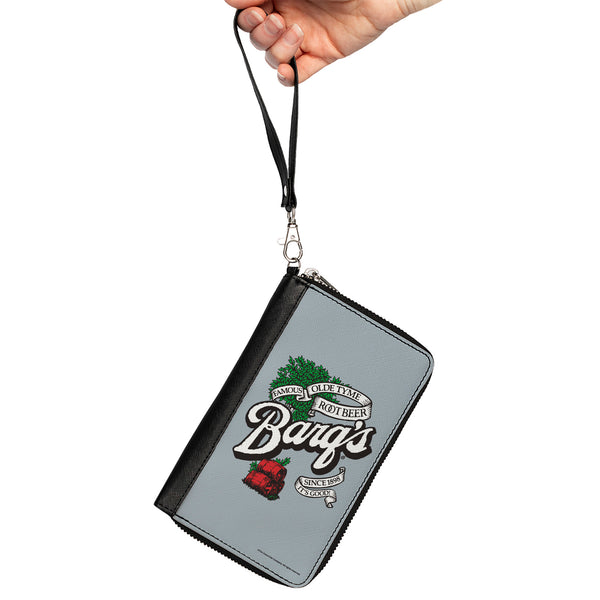 Buckle-Down PU Zip Around Wallet Rectangle - BARQ'S OLD TYME ROOT BEER Barrels Logo Gray