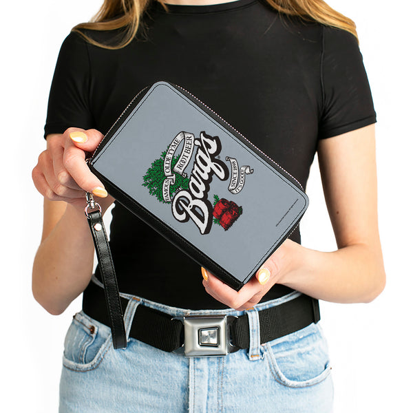 Buckle-Down PU Zip Around Wallet Rectangle - BARQ'S OLD TYME ROOT BEER Barrels Logo Gray
