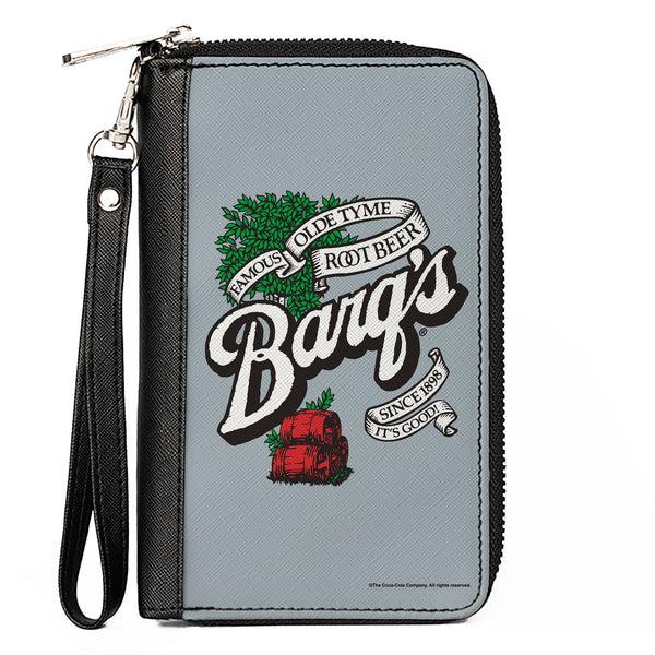 Buckle-Down PU Zip Around Wallet Rectangle - BARQ'S OLD TYME ROOT BEER Barrels Logo Gray