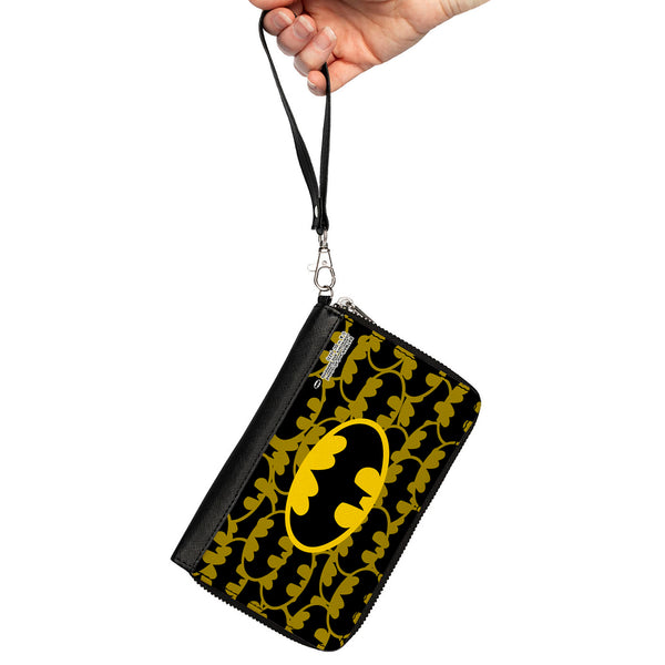 Buckle-Down PU Zip Around Wallet Rectangle - Batman Bat Signal Stacked And Centered Yellow/Black