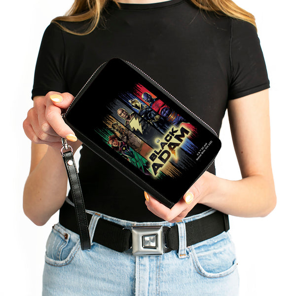 Buckle-Down PU Zip Around Wallet Rectangle - Black Adam And Justice Society Group Pose With Logo Black Multi Color
