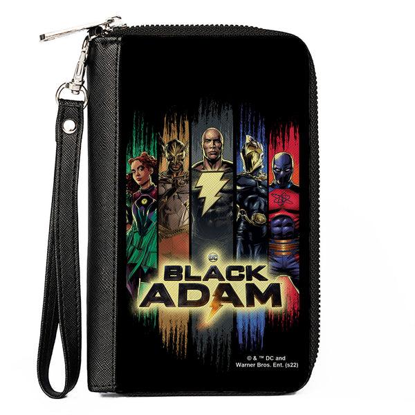 Buckle-Down PU Zip Around Wallet Rectangle - Black Adam and Justice Society Group Pose with Logo Black Multi Color