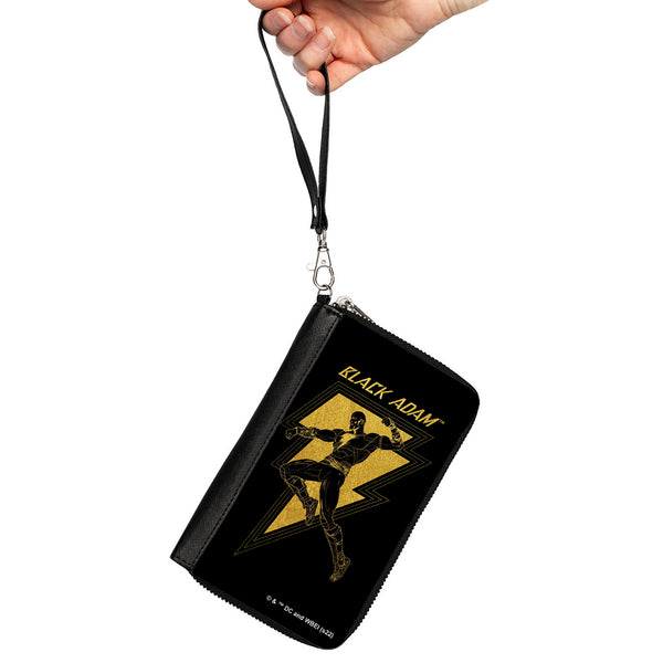 Buckle-Down PU Zip Around Wallet Rectangle - BLACK ADAM Lightning Bolt And Action Pose Black Yellows